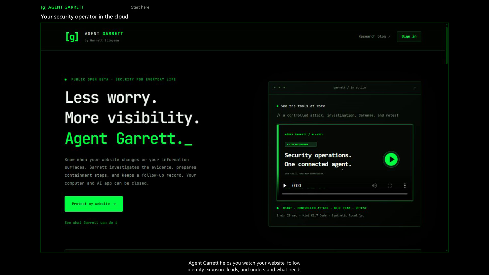 Agent Garrett walkthrough in the black and green interface